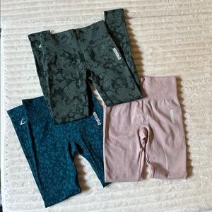 Gymshark Adapt Seamless Leggings Camo & Leopard Print Size XS Lot of 3 EUC